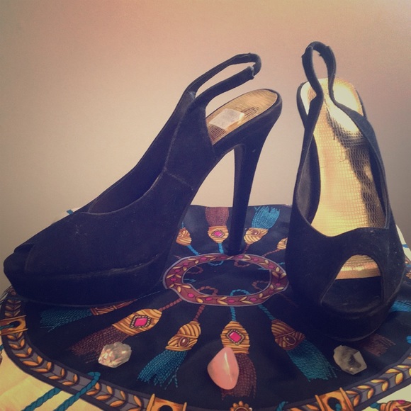 Anne Michelle Black Velvet Strap Heel, Open-toe - Picture 1 of 4